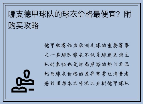 哪支德甲球队的球衣价格最便宜？附购买攻略