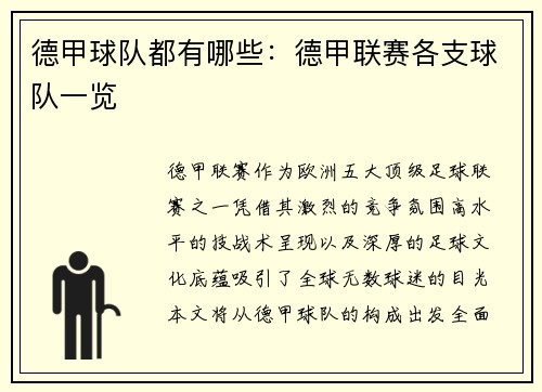 德甲球队都有哪些：德甲联赛各支球队一览